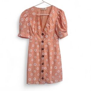 Sundae Muse Women's Pink Floral Button Down Mini Dress Size US 2